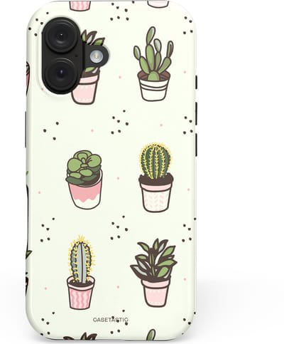 Casetastic hoesje geschikt voor Apple iPhone 16 - MagSafe - Dubbellaagse bescherming - Familie Cactus - Fashion Case - Wit Zilver Taupe