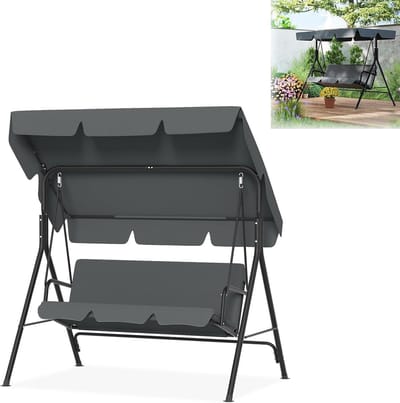 LILIIN Schommelbank, tuinschommel, 3-zits met zonnedak, tot 200 kg belastbaar, weerbestendige schommelbank met comfortkussen en antislipvoeten, grijs/176 x 110 x 152 cm