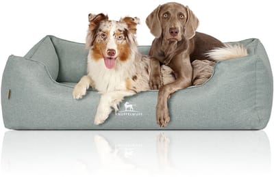 Knuffelwuff orthopedisch hondenbed Luisa van velours met fijn handgeweven karakter Sunshine Edition XL 105 x 75cm petroleumkleurig