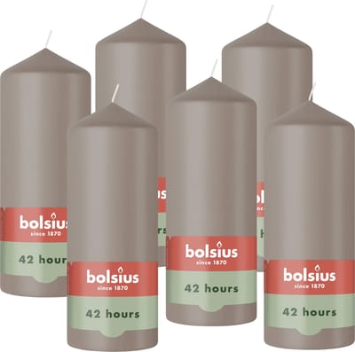 Bolsius - Gladde Stompkaarsen - Taupe - 6 stuks - 15cm - 42 Branduren