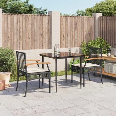 vidaXL - 3-delige - Tuinset - met - kussens - poly - rattan - zwart