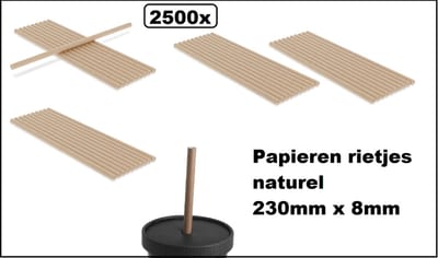 2500x Papieren rietjes naturel 230mm x 8mm - 100% biologisch afbreekbaar - Festival milkshake rietje drinken