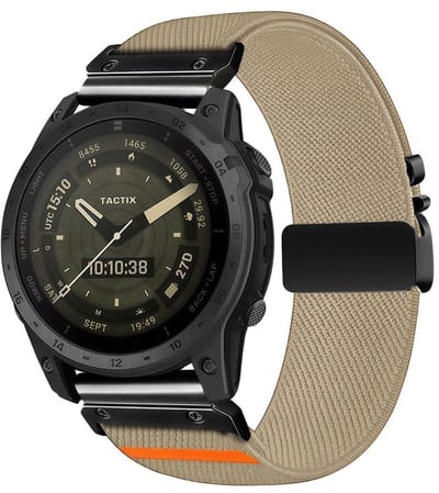 By Qubix - Geschikt voor Garmin bandje - 26mm Quickfit - Nylon bandje met parachute sluiting - Beige - Geschikt voor Garmin Quatix 8 - 51mm