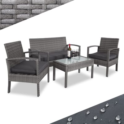 Casaria® Polyrattan Tuinset - Incl. Kussens Weerbestendig - Grijs