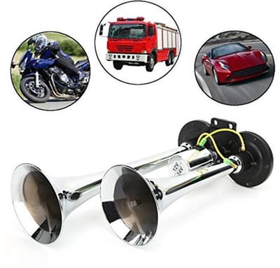 Duokon Dual Trompet Luchthoorn, Universele Auto Pneumatische Luchthoorn Dual Trompet 130dB 12V/24V Trein Auto Vrachtwagen Truck ABS Metaal