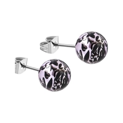 Aramat Jewels | Oorbellen | Zwart-Zilverkleur Spetter Oorbellen 6mm - RVS & Acryl | | | |6mm | Staal | Kinderen, Volwassenen | Verkleurd niet