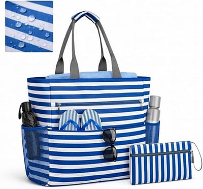 Waterdichte Opvouwbare Tote Bag voor Reizen - Grote Handbagage met Ritssluiting Vak - voor Strand, Gym, Vliegtuig & Weekendtrips - Blauw - 1 Stuk