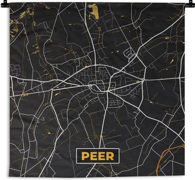Wandkleed - Wanddoek - Stadskaart - Peer - Plattegrond - Goud - Kaart - 180x180 cm - Wandtapijt