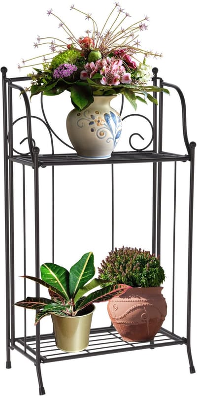 Pro Garden Plantenrek / hoge plantentafel - zwart - metaal - 34 x 18 x 65 cm - opvouwbaar - ophoger voor potten