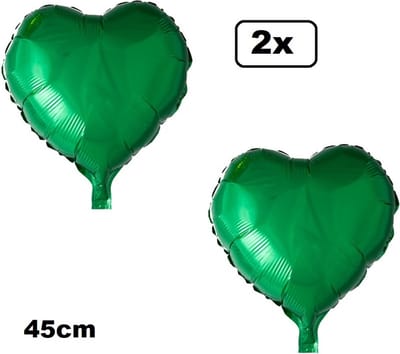 2x Folieballon Hart groen (45 cm) - trouwen huwelijk bruid hartjes ballon feest festival liefde white