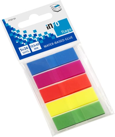 Info page markers - blister met 5 x 26 vel - 12.5x43mm - blauw, roze, rood, geel, groen - IN-7727-51