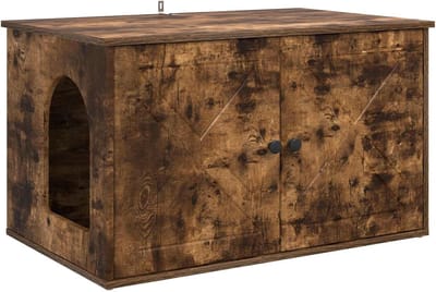 Kattenhuis Hout - Kattenkast Buiten - Rustplek Kat - Stabiele Constructie - 85 x 55 x 50.5 cm - Gerookt Eiken