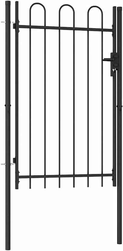 Tuinghek met Gebogen Top 100x200 cm Staal Zwart - Stabiele & Gepoedercoate Poort