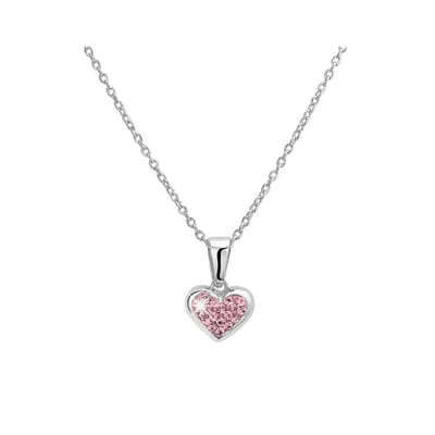 Lucardi Kinderen Ketting hart roze kristal - Echt Zilver - Ketting - Cadeau - 40 cm - Zilverkleurig
