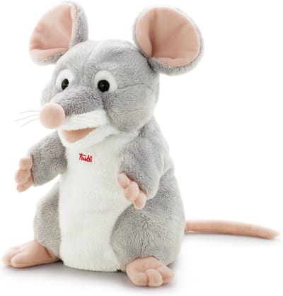 Trudi - Puppets Handpop Muis 26 cm - Handgemaakt in Italie - Zacht pluche - Knuffeldier voor jongens en meisjes - Grijs - 17x26x15 cm maat S