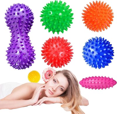 6-delige massageballenset voor benen, voeten, handen en rug met egelbal, fasciebal, pindamassage, ovale stekelbal massage bal voeten