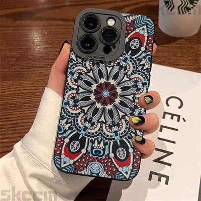 Mode Vintage Totem Patroon Telefoonhoesje Voor iPhone 16 15 14 13 12 11 Pro Max Mini 7 8 16 Plus XR X XS Matte Schokbestendige Cover iPhone 12 Mini black