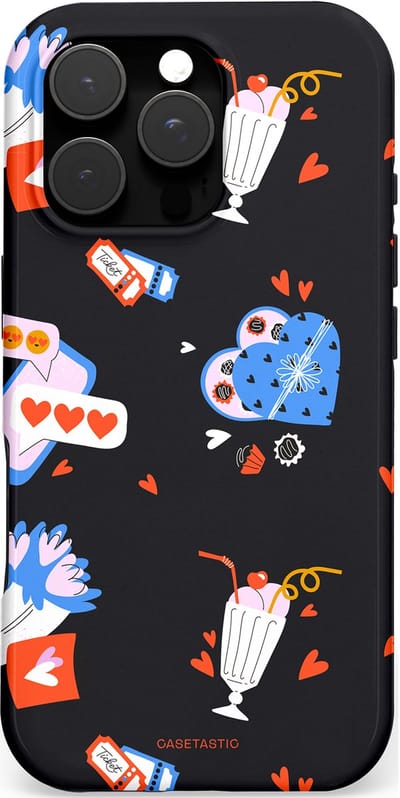 Casetastic hoesje geschikt voor Apple iPhone 16 Pro - MagSafe - Dubbellaagse bescherming - Liefdes Kaarten - Fashion Case - Zwart Lavendel Wit