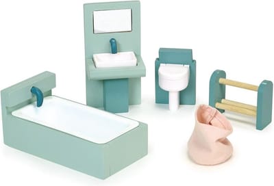 Mentari houten poppenhuis badkamer speelgoedset voor kinderen.