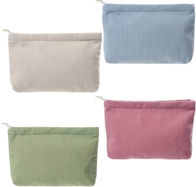 Cosmeticazakken voor Vrouwen - Set van 4 Kleine Reistassen voor Make-up, Toilettas en Corduroy Pouch, Ideaal voor Reizen en Handtas, 7.3x4.8x1.2cm
