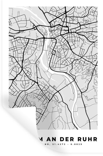 Muurstickers - Sticker Folie - Mülheim An Der Ruhr - Kaart - Plattegrond - Stadskaart - Duitsland - 20x30 cm - Plakfolie - Muurstickers Kinderkamer - Zelfklevend Behang - Zelfklevend behangpapier - Stickerfolie