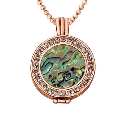 Quiges - Munthouder met Ketting en Munt 25mm Schelp Multi Groen - Rose Goudkleurig met Zirkonia - EPRHZ1850