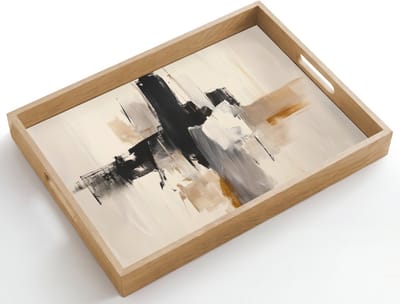 Dienblad hout 50x35 cm - Schootdienblad - Penseelstreken - Ruw - Abstract - Beige - Borrelplank rechthoek - Plateau dienbladen