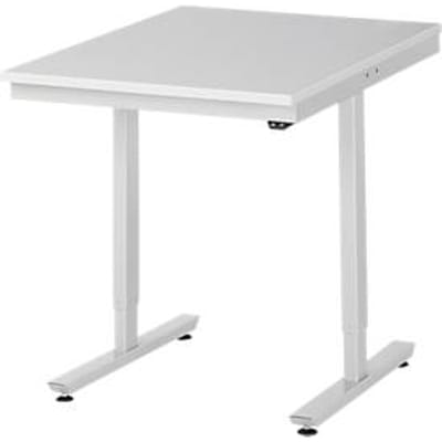 Rau ESD-werktafel Adlatus, elektrisch in hoogte verstelbaar, 28 mm spaanplaat met melamine coating, tot 150 kg, B 750 x D 1000 x H 720-1120 mm, lichtgrijs