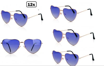 12x Hartjes bril blue lagoon - Thema feest party festival fun flower power freaky