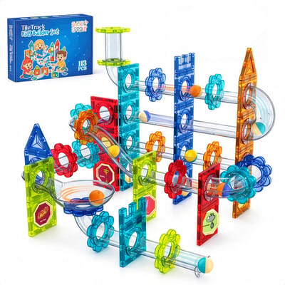Magnetic Tiles - Knikkerbaan 113 stuks - Speelgoed - Educatief & Montessori - Travel set - Magnetische tegels - Bouwstenen - Met 8 magna knikkers