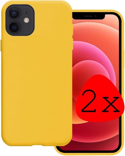 Hoesje 2 Stuks - Geschikt voor Apple iPhone 12 Mini - Sterk & Shockproof - Case Siliconen - Back Cover - Telefoon Hoes - Geel