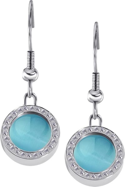 Quiges RVS Schroefsysteem Oorhangers Oorbellen Zilverkleurig met Zirkonia en Verwisselbare Lichtblauwe Schelp Mini Munt Set - ECOS154