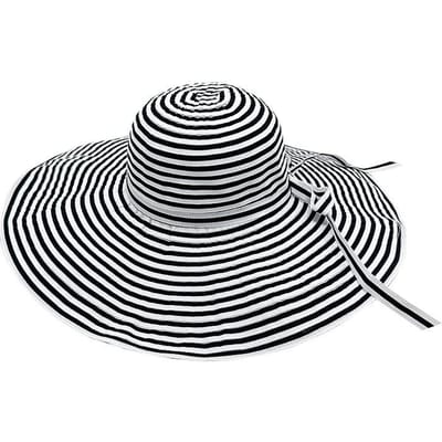 Grote Rand Tweekleurige Gestreepte Strik Zon Hoed voor Vrouwen Buiten Reizen Op Zee Zon Bescherming UV Opvouwbare Grote Rand Hoed M（56-58cm） gray