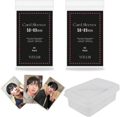 100x Fotokaarthoezen met Opbergkoffer - Standaard Formaat (58x89 mm) voor Idol Kpop Trading Cards