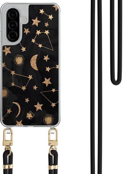 Casimoda® hoesje met zwart koord - Geschikt voor Samsung A36 - Counting The Stars - Afneembaar koord - TPU/polycarbonaat - Zwart