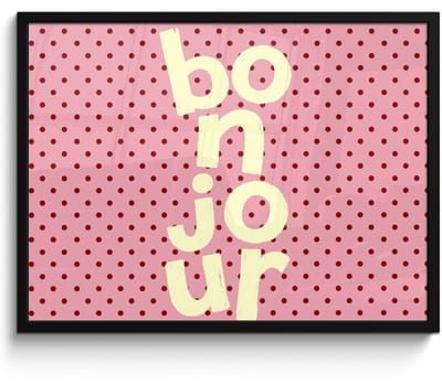 Poster in lijst - Fotolijst 80x60 cm - Posters - Bonjour - Stippen - Roze- Geel - Posterlijst zwart - Decoratie - Wanddecoratie woonkamer - Muurdecoratie slaapkamer