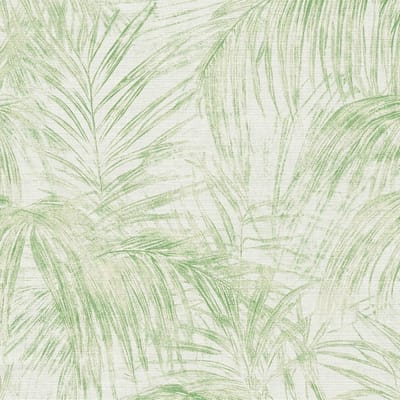 Natuur behang Profhome 399811-GU vliesbehang hardvinyl warmdruk in reliëf licht gestructureerd met palmen mat wit crèmewit grasgroen 5,33 m2