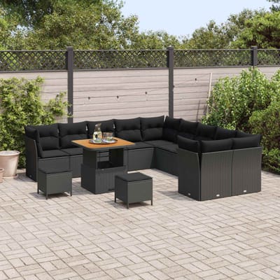 vidaXL - Tuinbank - Set - 13 - st - Zwart - poly - rattan