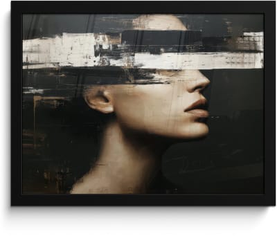 Poster in lijst - Fotolijst 40x30 cm - Posters - Gezicht - Vrouw - Zwart - Abstract - Posterlijst zwart - Decoratie - Wanddecoratie woonkamer - Muurdecoratie slaapkamer