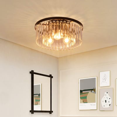 NETTLIFE E27 Plafondlamp 40CM - Vintage - Zwart - Retro Kristal Design - Slaapkamerlamp - Plafondverlichting voor Slaapkamer | Woonkamer | Keuken | Gang | Trappenhuis - Excl. lichtbron