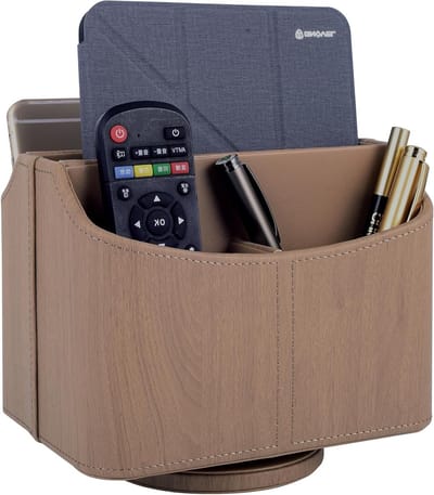 Praktische afstandsbedieninghouder van PU-leer met 5 vakken, draaibaar bureau-organizer voor pennen, telefoons en make-upaccessoires