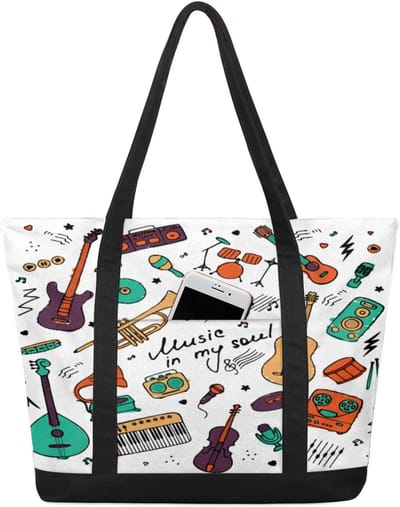 Muziekinstrumenten Handtas - Grote Draagtas Schoudertas - Dagelijks Gebruik - Muzikaal Patroon Ontwerp - 222 Liter - Kleurrijk