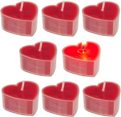 Dailygoods- Theelicht Hartvorm - Set van 8 - 4 x 4 cm - Romantische Verlichting - Decoratie voor Bruiloften - Lange Brandduur - Gezellige Sfeer - Kaarsen