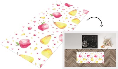 Keukenloper - Loper keuken - Fruit - Waterverf - Wit - 120x50 cm - Keukenloper vinyl