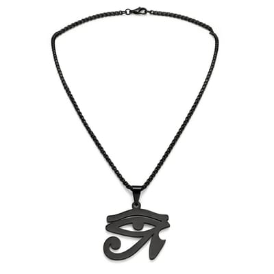 Zwartkleurige ketting met Oog van Horus hanger voor heren – symboolvorm – schakelketting – Egyptisch motief