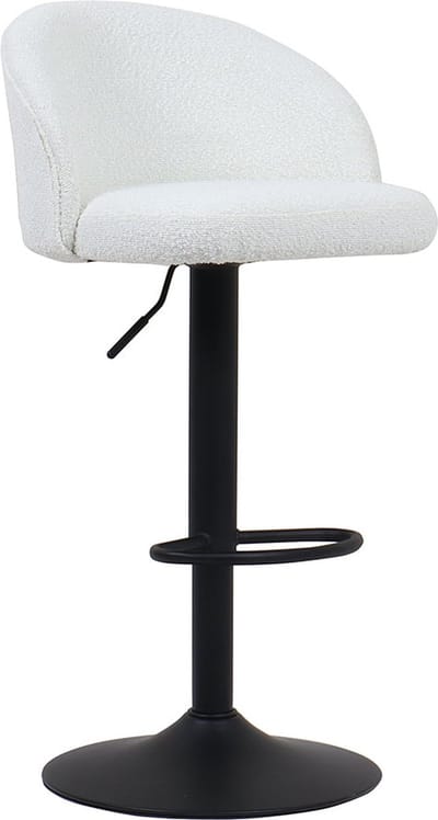 Barkruk Babet Wit - Bouclé - Set van 2 - Geschikt voor kookeiland - Met rugleuning - In hoogte verstelbaar - Zithoogte 63 - 84 cm - Zitdiepte 46 cm