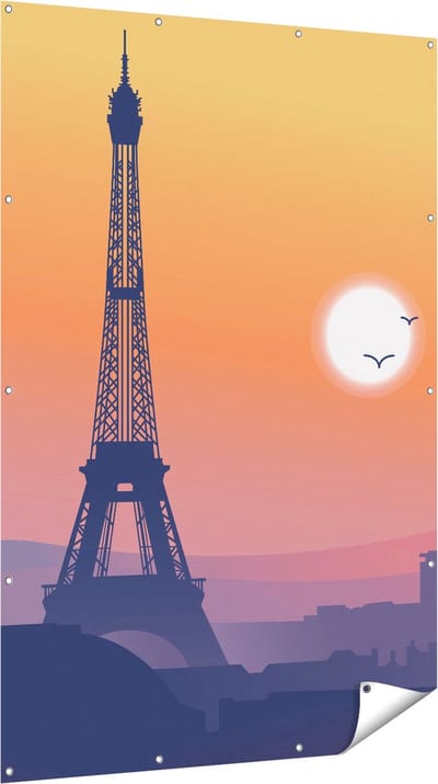 Gards Tuinposter Illustratie van de Eiffeltoren in Parijs - 120x180 cm - Tuindoek - Tuindecoratie - Wanddecoratie buiten - Tuinschilderij