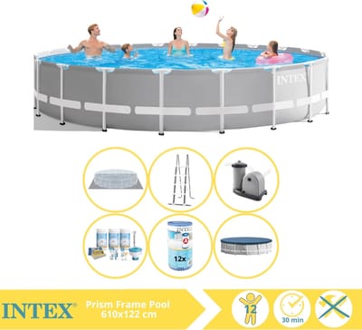 Intex Prism Frame Zwembad - Opzetzwembad - 610x122 cm - Inclusief Onderhoudspakket en Filter