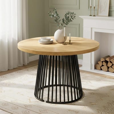 Wiuzo Kulissentafel, uittrekbare eettafel, 100/138/176 x 100 cm, ronde eettafel voor 4-8 personen, tweedelig telescopisch design, verdikt tafelblad (eikenkleur + zwart)
