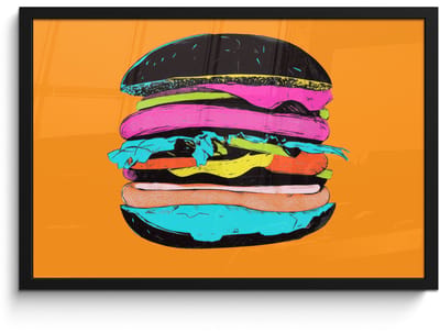 Poster in lijst - Fotolijst 60x40 cm - Posters - Hamburger - Kleurrijk - Speels - Posterlijst zwart - Decoratie - Wanddecoratie woonkamer - Muurdecoratie slaapkamer